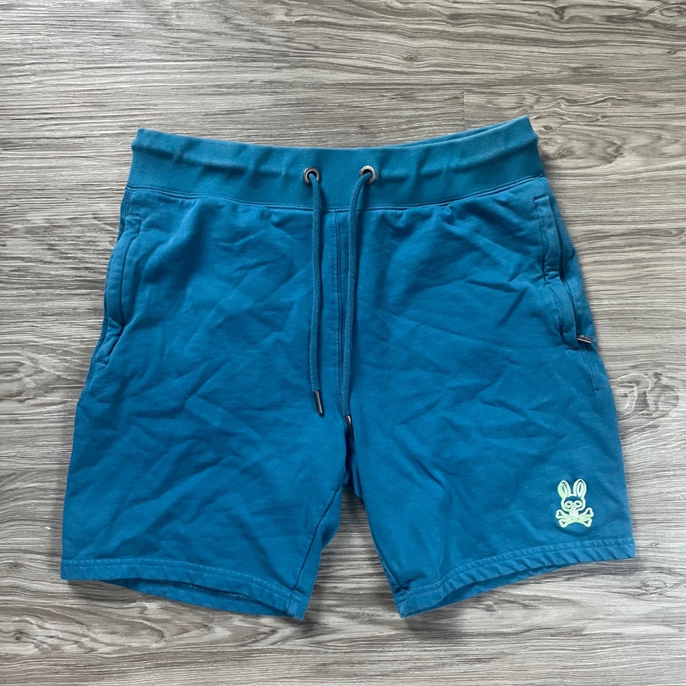 Psycho Bunny Mens Teal Blue French Terry Sweat Shorts B6R161W1FT Size M